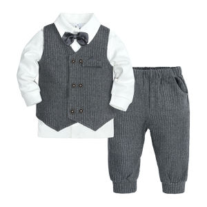 Shirt Set For Children ( Top Vest Pants ) 2025 Baby One Year Old Dress Gentleman Dinner Evening Formal Blazer For Boy