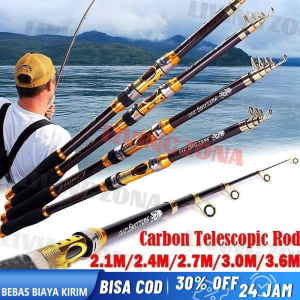 Joran Pancing Berputar Portabel & Tongkat Memancing Telescopic Air Tawar 2.1M-3.6M
