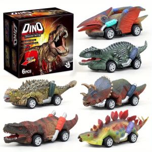 6PCS Dinosaur Pull-Back Cars Realistic Dinosaur Racing Toys Durable ABS Material No Batteries Needed Interactive and Fun Perfect Birthday Gift for Kids