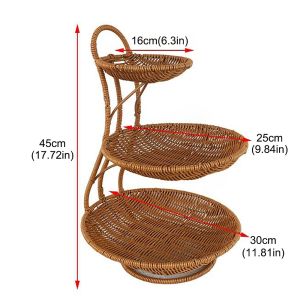 MAJESTICX Handwoven Fruit Basket Imitation Rattan Weaving 2/3 Layers Food Basket Decorative Standing Tray Home Kitchen