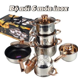 Bộ nồi Đức 5 đáy Engelberg 6 món lắp hợp kim vàng - dùng cho mọi loại bếp điện bếp từ bếp ga