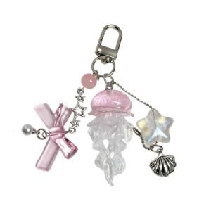 Ocean Theme Fantasy Gleaming Jellyfish Charm Phone Lanyard Strap Versatile Key Ring Alloy Resin Gift