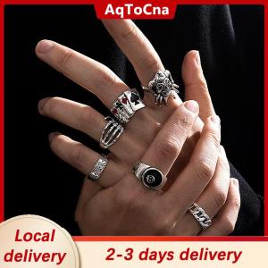 [COD] AqToCna Ship within 24 hours 1Set Fashion Creative Punk Poker Joker Rings For Men Retro Personality Goth Skeleton Couple Rings Jewelry Accessories Gifts