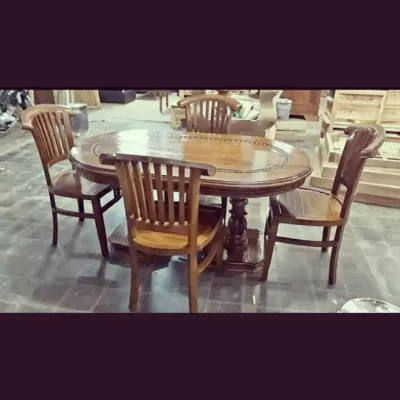 meja makan betawi oval 4kursi jati