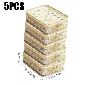 PVC Mesh Clothes Storage Bags with Handles Clear Zipper Foldable Organizer Under Bed Wardrobe Storage Bag for Bedding Clothes Sweaters Blankets Bed Sheets