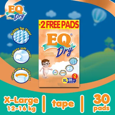 EQ Dry XL (12-16 kg) - 28 pcs x 1 pack (28 pcs) - Tape Diapers