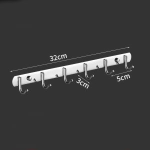 304 Stainless Steel Hook Strong Load-bearing Bathroom Kitchen Towel Hat Row Hooks Hanger No Punch Stick Hook Rack