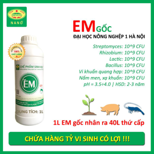 1 lít Chế phẩm sinh học EM gốc. Men vi sinh chuẩn gốc của Đại Học Nông Nghiệp 1 Hà Nội. Dùng cho Chăn Nuôi Trồng Trọt Thủy Sản và Xử lý Môi Trường