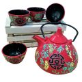 SpicyIcons Japanese Style Red Teapot Set Bowl Set Wedding House Warming Gift Set 石榴花多子多福日式和风结婚庆礼茶具对碗盖碗. 