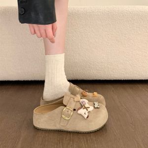 [Free Shipping] New Thick-Soled WomenS Outdoor Slippers 2026 New Retro Plush Bread-Toe Height-Increasing Cute Cartoon Half Slippers