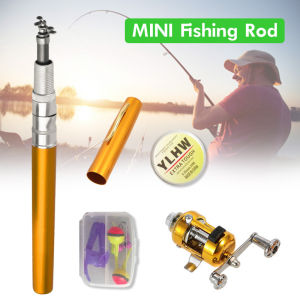 100CM Set Pancingan antena joran Mini joran reel Fishing Rod Pen Alat reel Pancing Pulpen katrol joran pancing satu set