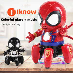 I know Cool Spider Robot with Six Paws -Colorful Lights Music Move Dancing - for Kids Ages 3 & Up (red/black)