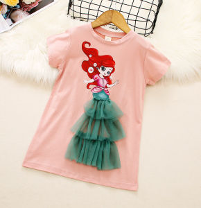 Dress lengan pendek anak perempuan Elsa Snow White Mermaid Model T-shirt/ Dress Kasual