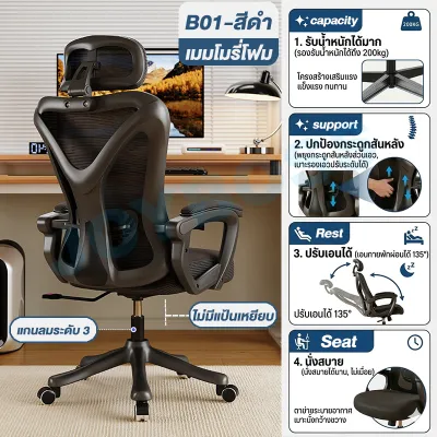 JOYBOSS เก้าอี้ออฟฟิศ เก้าอี้ทำงาน เก้าอี้สำนักงาน Ergonomic chair เพิ่มพนักพิงหลังและพนักพิงศีรษะปรับระดับได้ นั่งนานแค่ไหนก็ไม่ล้า ถนอมคอและหลังอย่างดี หายเหนื่อยเลย ระบายอากาศได้ดี