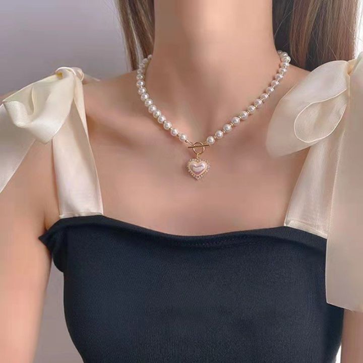 Korean Style Fashion Pearl Necklace Elegant Crystal Heart Bow Knot Pendant  Women Jewelry Accessories Lazada PH