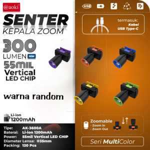 AOKI Senter Kepala Cahaya Maksimal Plus RechargePro dengan USB-C 60W Fokus & Penyebaran Zoom - CT