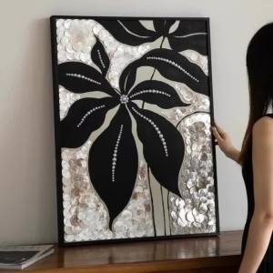 FFBH Hand Drawn Framed Wall Painting Creative Eastern Aesthetics Framed Wall Painting Living Room Paints Pictures Wall Decoration R3K9L
