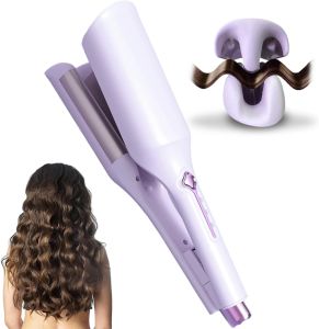 36mm Curling Iron Hair Crimper Waver - ROVY W Waves Curling Wand Ionic Deep Waver Hair Curler Tool with Ceramic 3 Barrel for Women Dual Voltage Anti-Scald Easy to Use 1.42 Inch