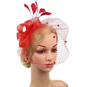Women Bridal Veil Hair Clip Cocktail Party Hat with Bow Feather