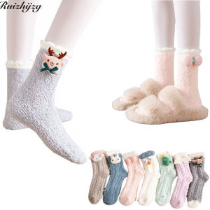 Ruizhijzg Ready Stock Winter Coral Velvet Warm Socks For Women Floor Ladies Socks Fluffy Girls Feet Warmer Thick Cartoon Christmas Wool Sleeping Cartoon soft and comfortable Sock