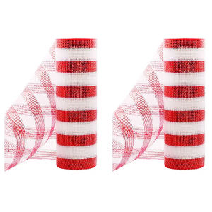 【HOSPORT】 2 Rolls Decorative Mesh Ribbon Metallic Foil Mesh Rolls Christmas Mesh Ribbon for Ribbon Swag Bows Garland Decoration