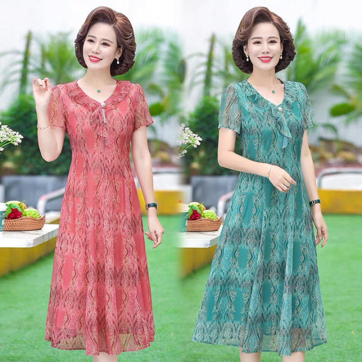 Đầm trung niên, váy trung niên cho mẹ thiết kế dáng dài cộc tay họa tiết  hoa SV - DRESS LUXURY | Shopee Việt Nam