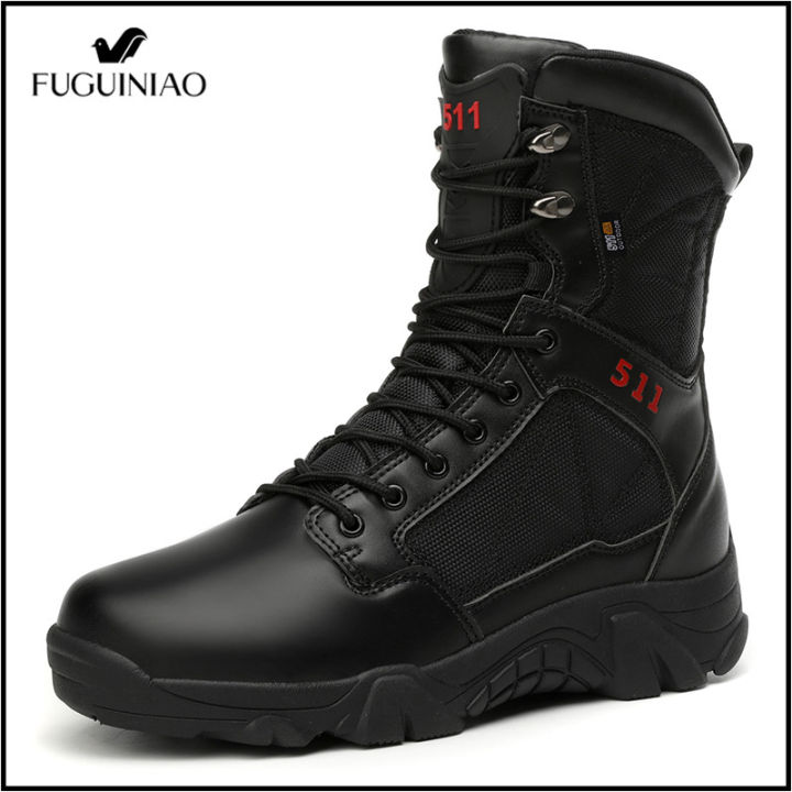 Fuguiniao High Quality Military Leather Combat Boots for Men Combat ...