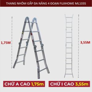 Thang nhôm gấp 4 đoạn Nhập Khẩu 34 mét - 47 mét siêu đa năng Nhập khẩu FUJIHOME thang chữ M xếp gọn 4 khúc gia đình aluminum ladder