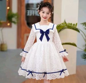Gaun Anak Perempuan Elegan Putih Navy – Dress Pesta Anak Lace Premium Korea Style (Usia 5–10 Tahun)