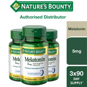 🔥[Bundle of 3] Nature’s Bounty Melatonin 5mg 90 Softgels – Drug-Free - Promotes Relaxation & Sleep