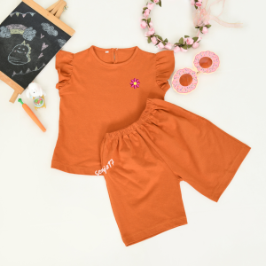 SETELAN ANAK KAOS BAJU ANAK KAOS COTTON COMBED 30S RUFLLE ORANGE BATTA USIA 2-9TAHUN