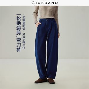 Giordano Beau Monde Women 100% cotton mid rise loose barrel jeans Free Shipping 13416705