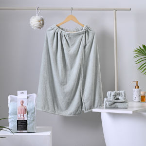 Socone 5-in-1 Coral Fleece Shower Set includes an adjustable bath skirt hair drying cap hair tie bath sponge and laundry net bag. This one-size-fits-all non-slip absorbent and quick-drying shower set is suitable for home bathrooms and travel