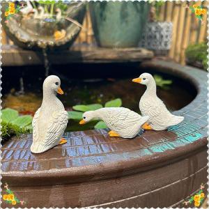 🔥【Special price】🔥🔥[ FLASH SALE ] 3pcs Cute White Duck Hydroponic Lotus Flower Pot Retro Resin Statue Outdoor Sculpture For Home Office Desk Garden Desk Decor Ornament