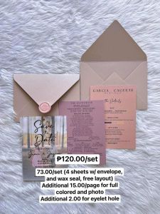 Customized Invitations (4sheets w/ envelope wax seal free layout full colored & photo & eyelet)