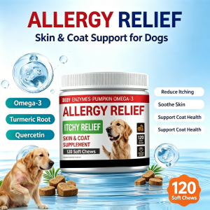 ZEZY Dog Allergy Relief Immune Chews 120 Soft Treats | Skin & Coat Supplement for Itchy Skin Anti Itch Immune Support Treats