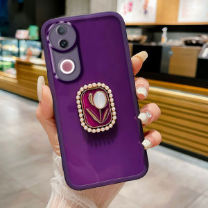 Phone Case Vivo V50 V40 Pro V40 Lite V30 Pro V30e 5G New 2025 with Camera Lens Protect Film and Cute Pearl Tulip Shape Phone Holder Transparent Soft Casing Vivo V50 5G Cover Case