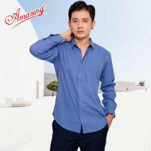 Áo sơ mi nam form body slim fit  phong cách Hàn không túi vải màu trơn Bamboo mượt mát hiệu Amazing