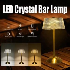 COOLSOO USB Rechargeable Led Touch Table Lamp 3 Color Dimmable Dimmable Desk Light  Touch Control Crystal Night Light