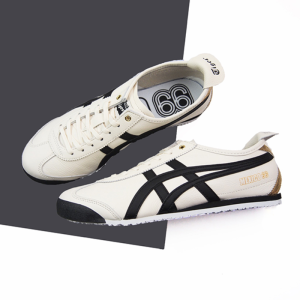 Original Tiger Shoes Classic White/black/gold Tail 66 Mens and Womens Leather Non-slip Wear Resistant Comfortable Fashion Casual Sneakers 1183B493-100