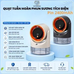 Quạt Tuần Hoàn Phun Sương Tạo Ẩm 3D Tích Điện – Làm Mát Sâu 100 Cấp Độ Gió Xoay 90 Độ Bình Nước 450ml Pin 2400mAh