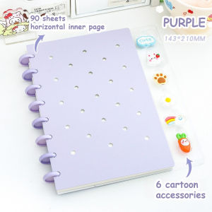 A5 Discbound Notebook DIY Cover 90 Sheets Lined Pages Removable Loose Leaf Notepad Cute Student