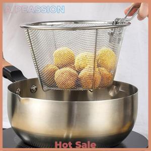 [A Peassion]💖[HOT SALE]🎈🎈 French Chip Frying Strainer Basket Stainless Steel Deep Fry Basket Kitchen Round Fryer Wire Mesh With Handle Wire Colander Nets