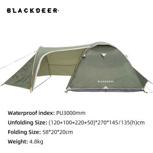 BLACKDEER Expedition Camping Tent One Bedroom & One Living Room For 3-4 people 210D Oxford PU3000 mm Hiking Trekking Tent