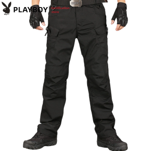 Playboy IX7 Tactical Pants Elastic Fabric Waterproof Windproof Multi functional Mens Casual Multi Pocket Pants