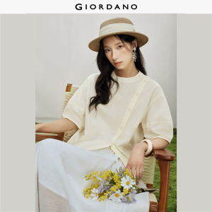 Giordano Women Slant front round neck woven short-sleeve shirt - High Quality Free Shipping 18346706