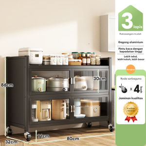 Rak Kabinet Dapur Rak Microwave Peralatan Dapur Rak Penyimpanan Multi-layer Dengan Roda Pintu