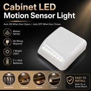 Cabinet LED Motion Sensor Light Lampu LED Kabinet Auto ON OFF Wardrobe Drawer Closet No Wiring AAA Battery 7 LED