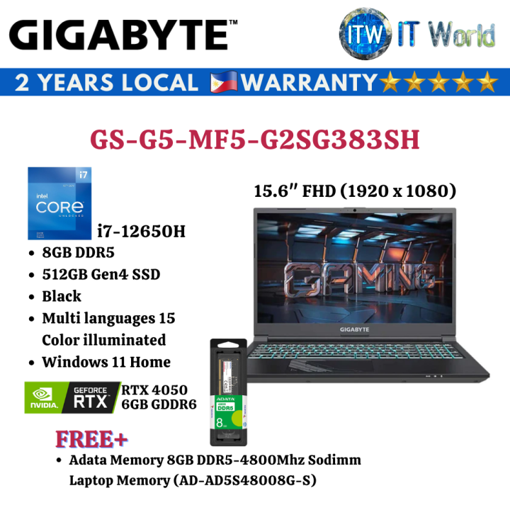 Gigabyte GSG5MF5G2SG383SH i712650H DDR5 8GB 512GB SSD RTX