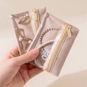 Portable Velvet Jewelry Box Zipper Pouch Sealed Storage Bag for Earrings Necklace Ring Travel